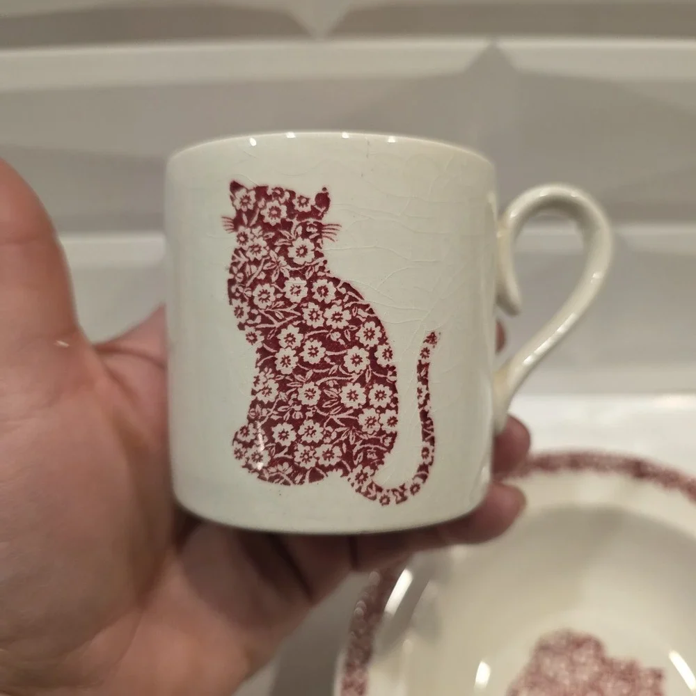 HTF  Royal Crownford Staffordshire CALICO RED CAT Child Place Setting